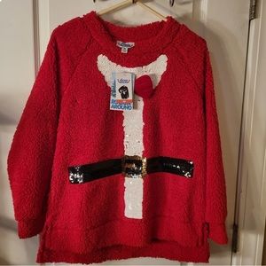 Rockin Around Ugly Christmas Sweater SANTA SUIT RED  Sherpa Fleece Pullover